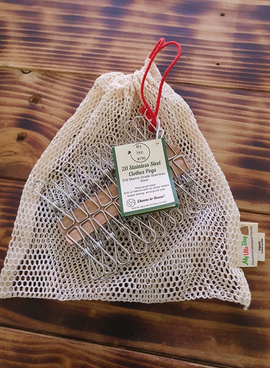 Marine Grade Steel Clothes Pegs + 1 Set of Organic Produce Bags
