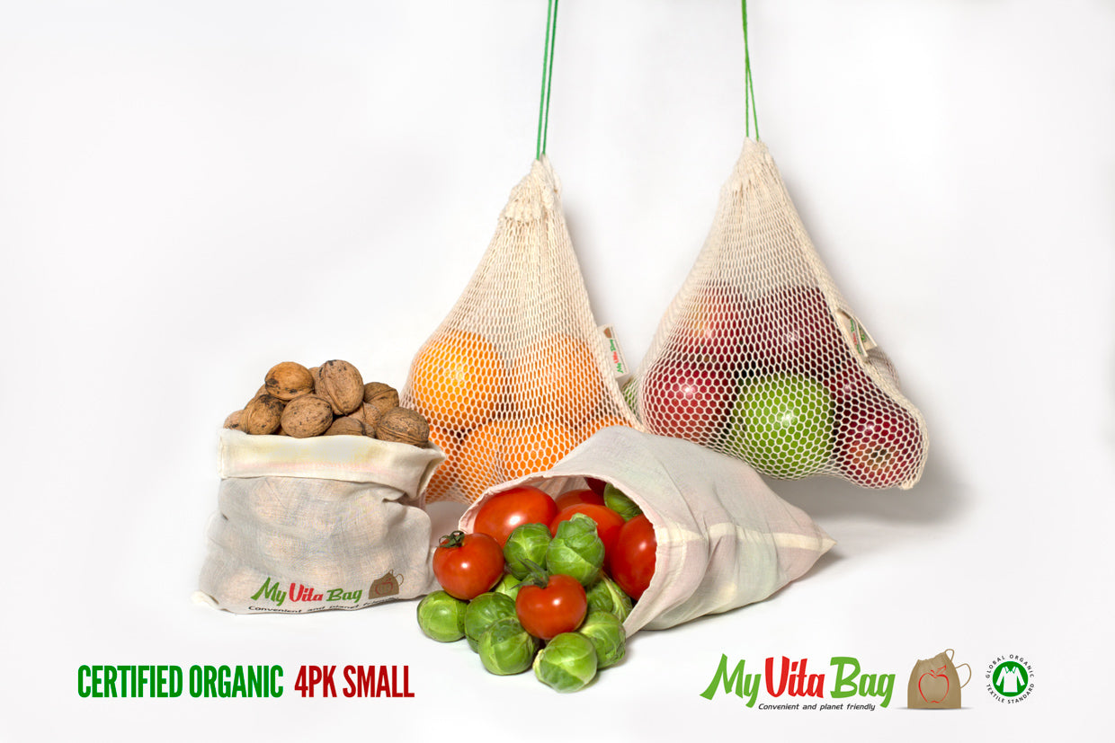 Organic Cotton Produce Bags 4 pack Mix